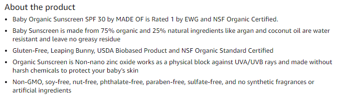 MADE OF Baby Sunscreen Organic SPF 30