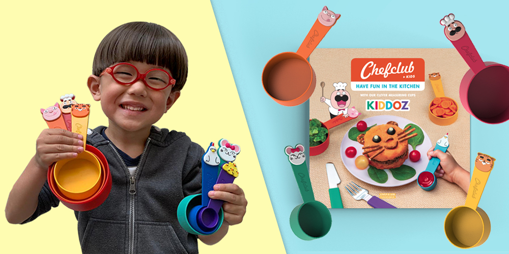 Kiddoz by Chefclub is a brand new cooking kit made specifically for kids to cook nutritious meals that are almost error-proof. The kit comes with 6 cute character-themed measuring cups, and a cookbook filled with 20 illustrated recipes that use a never before seen language of images and characters. Kiddoz is a healthy way to bring the whole family together while saving you both time and money. Kiddoz is available via Kickstarter #CookWithKiddoz #Kiddoz #Chefclub